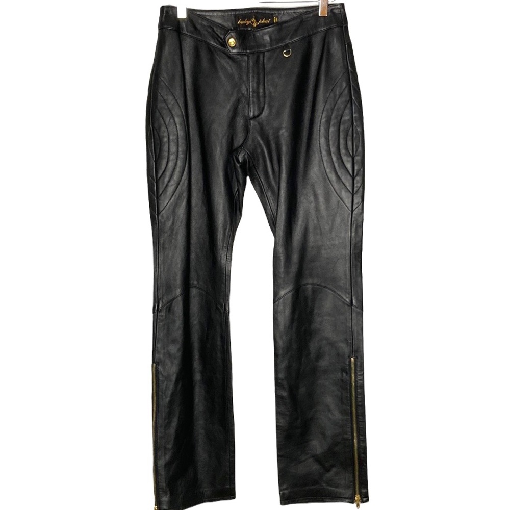 BABY PHAT BLACK LEATHER LINED BIKER PANTS W/ LEG  ZIPPERS & BACK POCKETS SZ 5/6